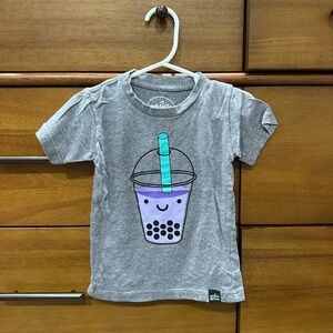 Gray Kids Tee with Bubble Tea Graphic